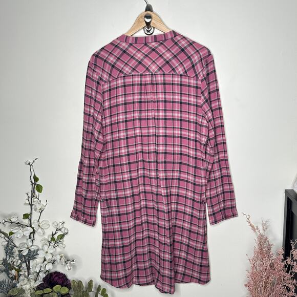 GARNET HILL Crinkle Textured Gauze Shirt Dress Pink Plaid Sz 12 $138 {F22} - Picture 3 of 5